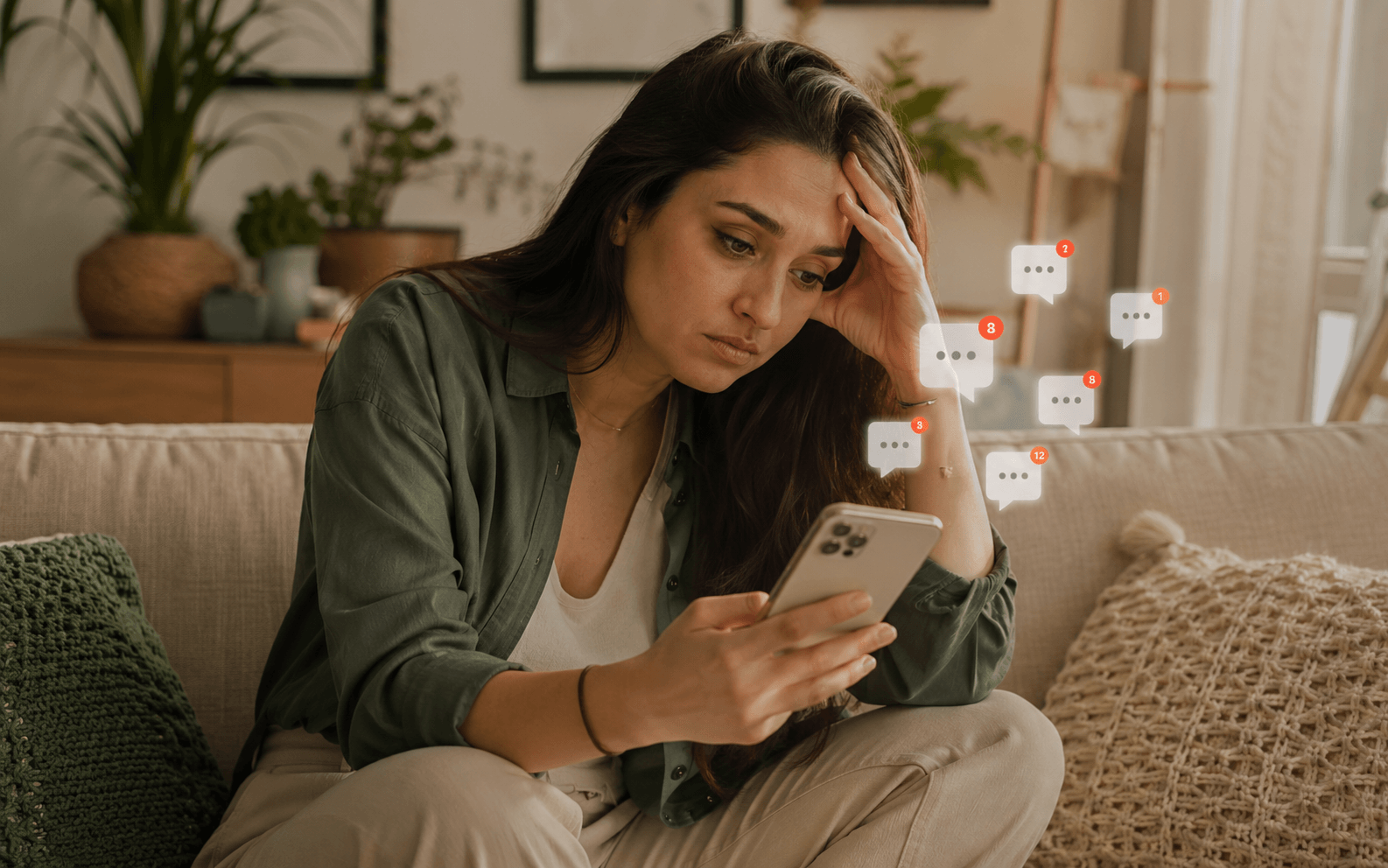 Anfitriã sobrecarregada respondendo mensagens de hóspede no celular